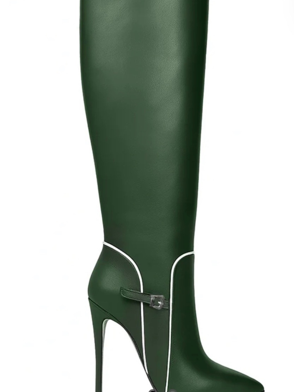 Emerald Green Knee-High Stiletto Boot with White Piping